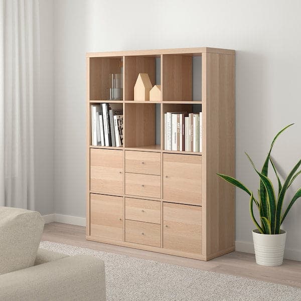 KALLAX - Shelving unit with 6 inserts, white stained oak effect, 112x147 cm - best price from Maltashopper.com 59278265