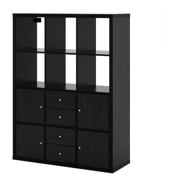Ikea KALLAX - Shelving unit with 6 inserts, black-brown, 112x147 cm