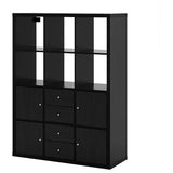 KALLAX shelving unit with 6 inserts, black-brown, 112x147 cm