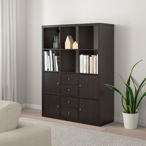 KALLAX - Shelving unit with 6 inserts, black-brown, 112x147 cm - best price from Maltashopper.com 89278259