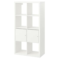 KALLAX shelving unit with doors, white, 77x147 cm