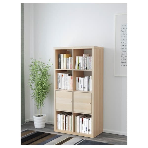 KALLAX - Shelving unit with doors, white stained oak effect, 77x147 cm - best price from Maltashopper.com 89197423