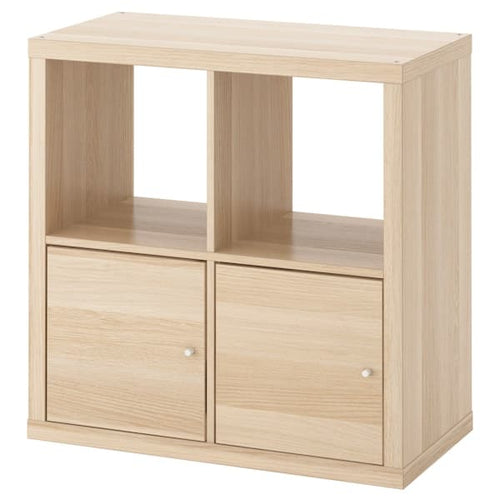 KALLAX - Shelving unit with doors, white stained oak effect, 77x77 cm