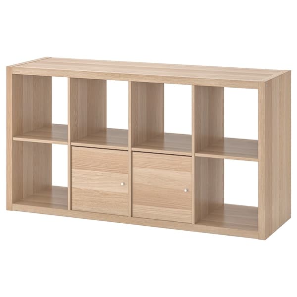 KALLAX - Shelving unit with doors, white stained oak effect, 77x147 cm - best price from Maltashopper.com 89197423
