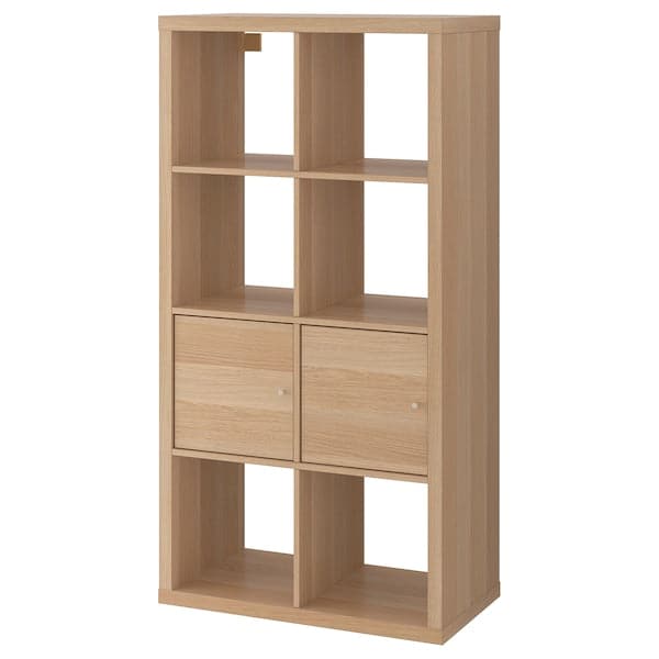 KALLAX - Shelving unit with doors, white stained oak effect, 77x147 cm - best price from Maltashopper.com 89197423
