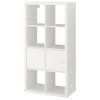 KALLAX shelving unit with doors, high-gloss/white, 77x147 cm