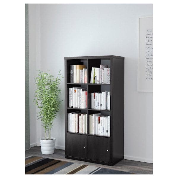 KALLAX - Shelving unit with doors, black-brown, 77x147 cm - best price from Maltashopper.com 99017445