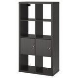 KALLAX shelving unit with doors, black-brown, 77x147 cm