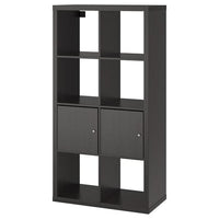 KALLAX shelving unit with doors, black-brown, 77x147 cm
