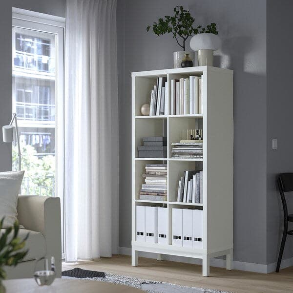KALLAX Shelving unit with underframe, white stained oak effect/white,  147x94 cm - IKEA