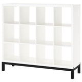 KALLAX shelving unit with underframe, white/black, 147x129 cm