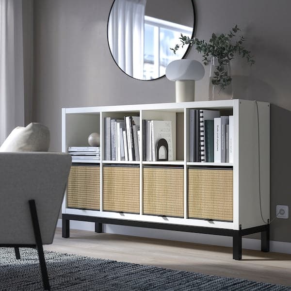 Ikea KALLAX - Shelving unit with underframe, white/black, 147x94 cm
