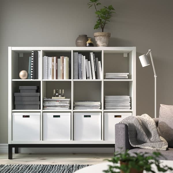 Ikea KALLAX - Shelving unit with underframe, white/black, 147x129 cm