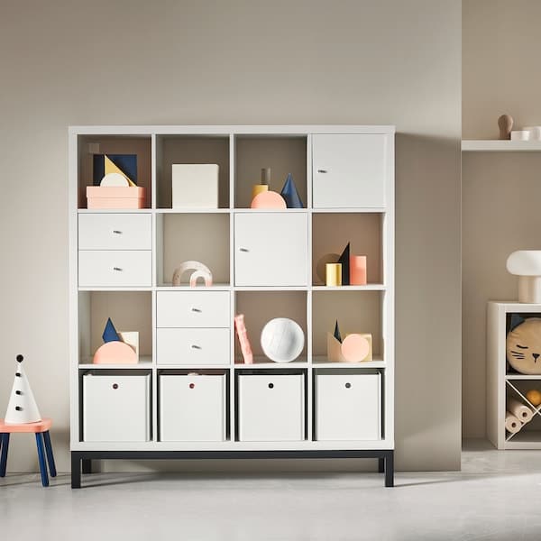 Ikea KALLAX - Shelving unit with underframe, white/black, 147x164 cm