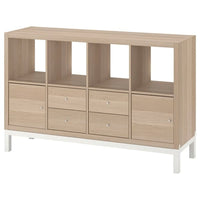 KALLAX - Shelving unit with underframe, with 2 doors/4 drawers/white stained oak effect, 147x94 cm - best price from Maltashopper.com 29552915