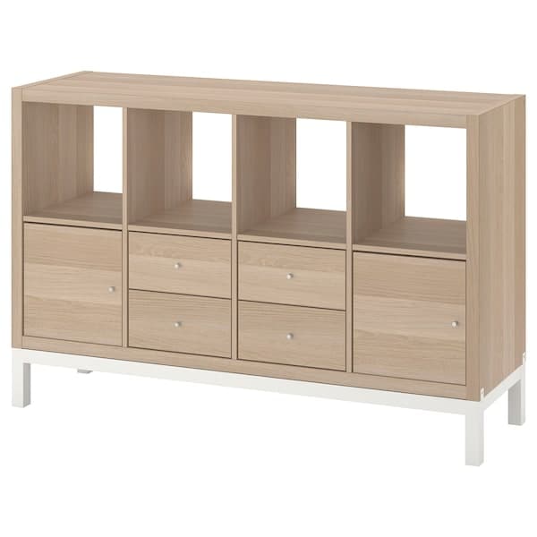 Ikea KALLAX - Shelving unit with underframe, with 2 doors/4 drawers/white stained oak effect, 147x94 cm