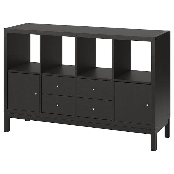 KALLAX - Shelving unit with underframe, with 2 doors/4 drawers/black-brown, 77x147 cm - best price from Maltashopper.com 59552914