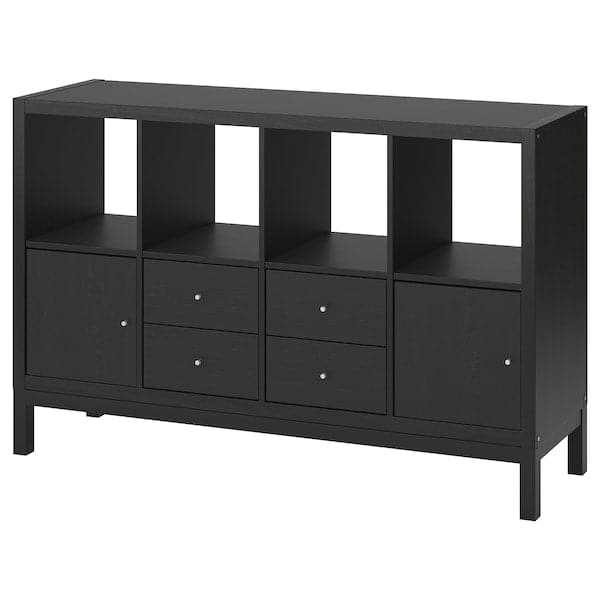 Ikea KALLAX - Shelving unit with underframe, with 2 doors/4 drawers/black-brown, 147x94 cm