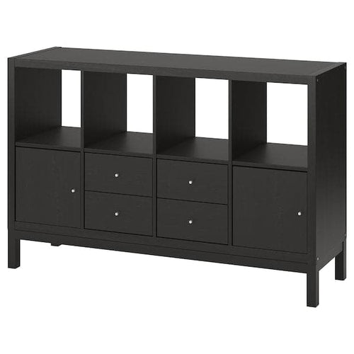 KALLAX - Shelving unit with underframe, with 2 doors/4 drawers/black-brown, 147x94 cm