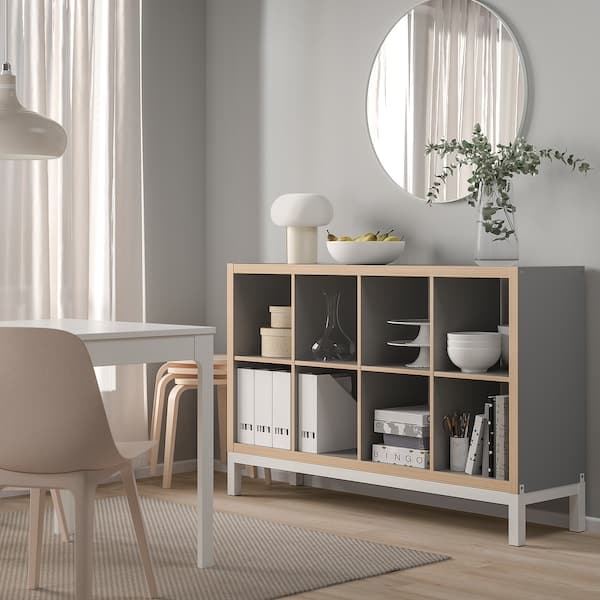 Ikea KALLAX - Shelving unit with underframe, grey wood effect/white, 147x94 cm