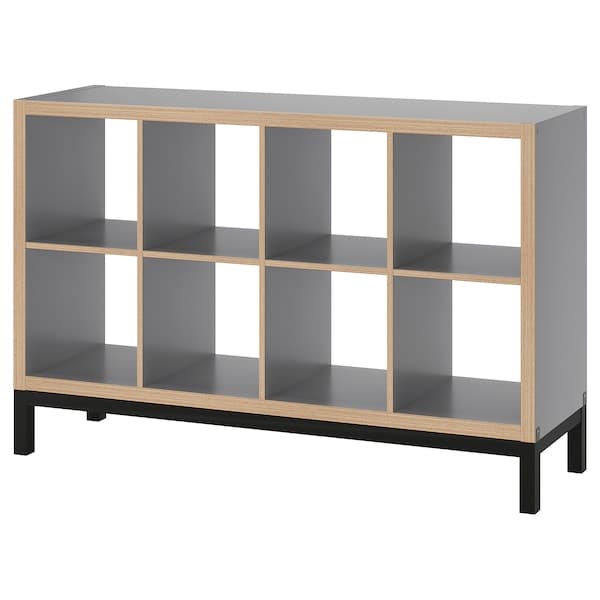 KALLAX - Shelving unit with underframe, grey wood effect/black, 147x94 cm - best price from Maltashopper.com 89442679