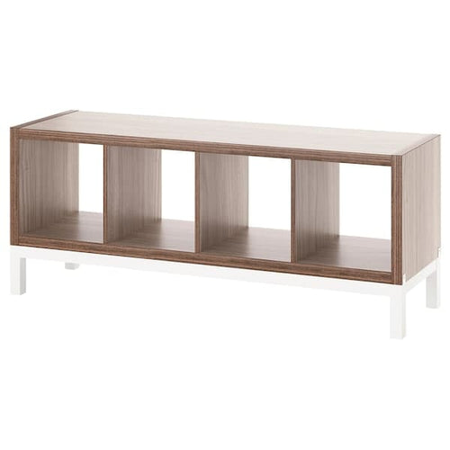 KALLAX - Shelf unit with base, walnut/light grey white effect, 147x59 cm