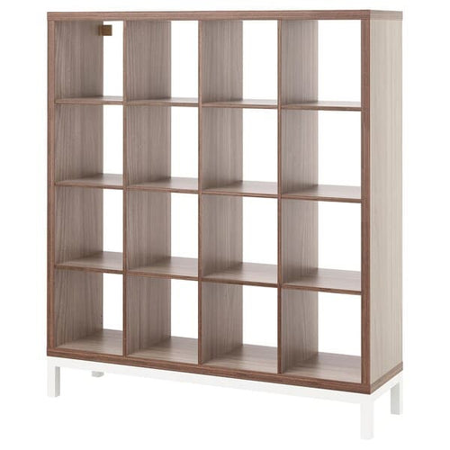 KALLAX - Shelf with base, walnut/light grey white effect, 147x164 cm