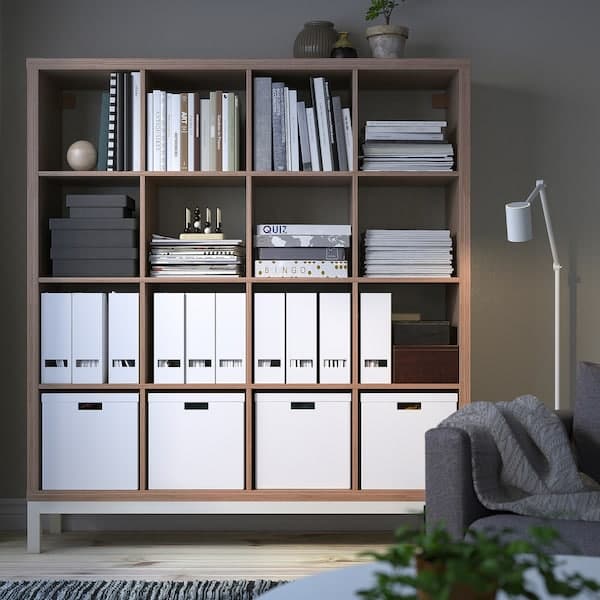 Ikea KALLAX - Shelf with base, walnut/light grey white effect, 147x164 cm
