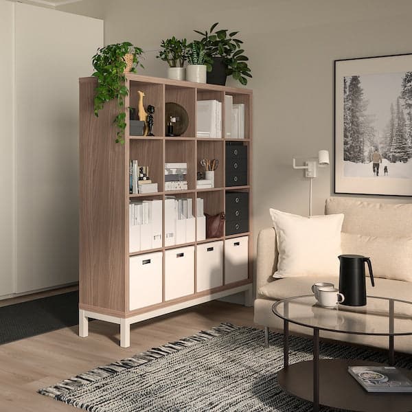 Ikea KALLAX - Shelf with base, walnut/light grey white effect, 147x164 cm