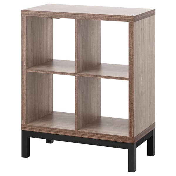 KALLAX - Shelf with base, walnut/light grey black effect, 77x94 cm