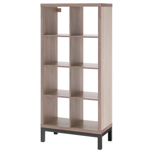 KALLAX - Shelf with base, walnut/light grey black effect, 77x164 cm