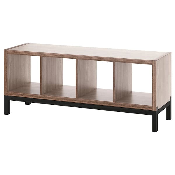 KALLAX - Shelf with base, walnut/light grey black effect, 147x59 cm