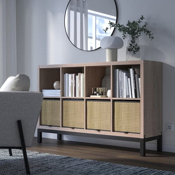 Ikea KALLAX - Shelf with base, walnut/light grey black effect, 147x94 cm ,