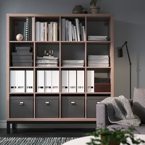 Ikea KALLAX - Shelf with base, walnut/light grey black effect, 147x164 cm