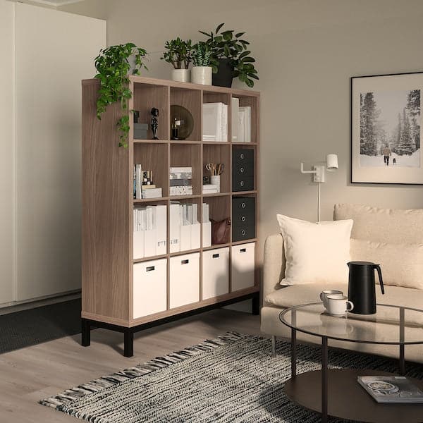 Ikea KALLAX - Shelf with base, walnut/light grey black effect, 147x164 cm