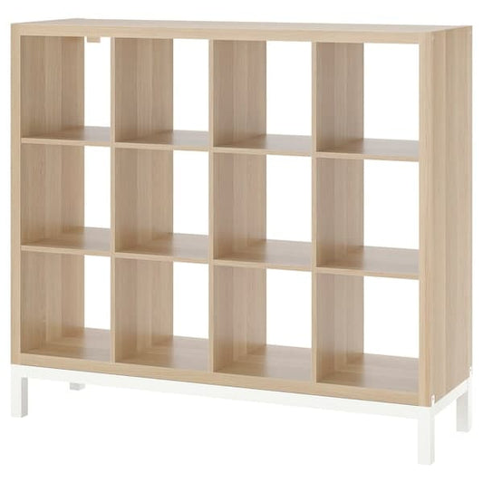 Ikea KALLAX - Shelving unit with underframe, white stained oak effect/white, 147x129 cm
