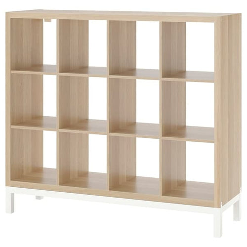 KALLAX - Shelving unit with underframe, white stained oak effect/white, 147x129 cm