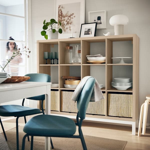Ikea KALLAX - Shelving unit with underframe, white stained oak effect/white, 147x129 cm