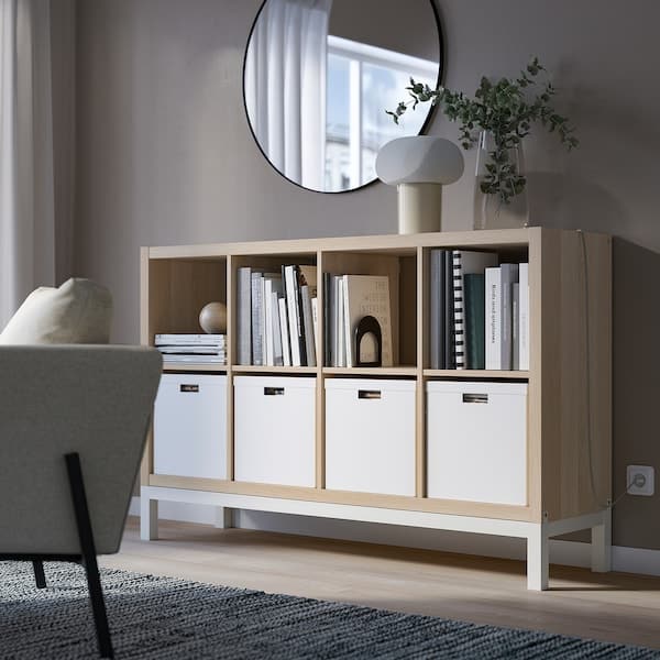 Ikea KALLAX - Shelving unit with underframe, white stained oak effect/white, 147x94 cm