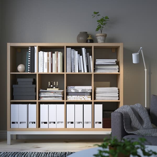 Ikea KALLAX - Shelving unit with underframe, white stained oak effect/white, 147x129 cm