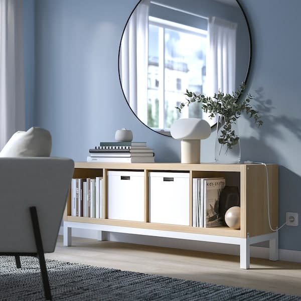 KALLAX - Shelving unit with underframe, white stained oak effect/white