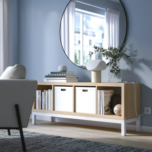 Ikea KALLAX - Shelving unit with underframe, white stained oak effect/white, 147x59 cm