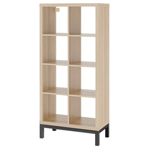 KALLAX - Shelving unit with underframe, white stained oak effect/black, 77x164 cm