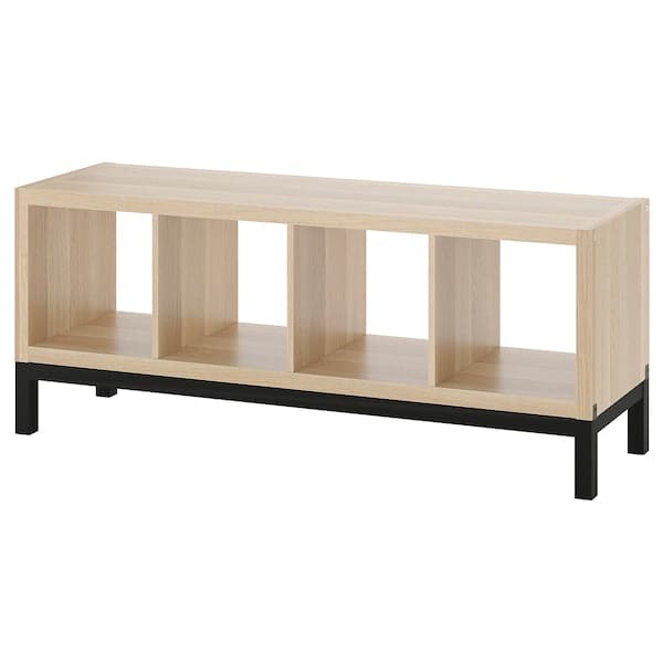 Ikea KALLAX - Shelving unit with underframe, white stained oak effect/black, 147x59 cm
