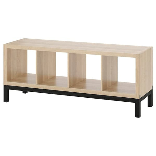 KALLAX - Shelving unit with underframe, white stained oak effect/black, 147x59 cm