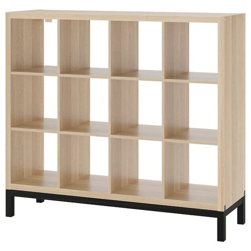 KALLAX - Shelving unit with underframe, white stained oak effect/black, 147x129 cm