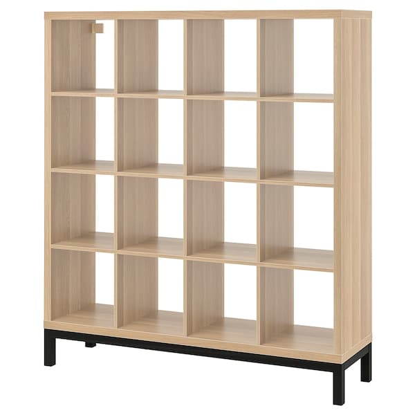 KALLAX - Shelving unit with underframe, white stained oak effect/black, 147x164 cm - best price from Maltashopper.com 49442718