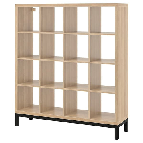 KALLAX - Shelving unit with underframe, white stained oak effect/black, 147x164 cm