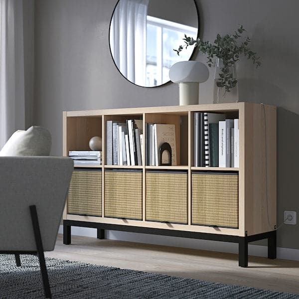 Ikea KALLAX - Shelving unit with underframe, white stained oak effect/black, 147x94 cm