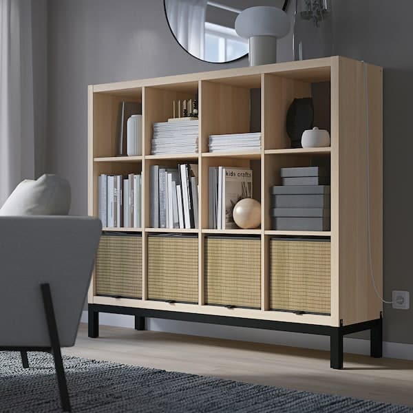 Ikea KALLAX - Shelving unit with underframe, white stained oak effect/black, 147x129 cm
